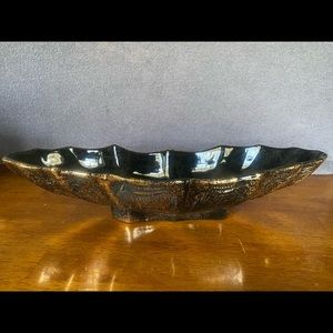 Vintage black & gold ceramic oblong dish